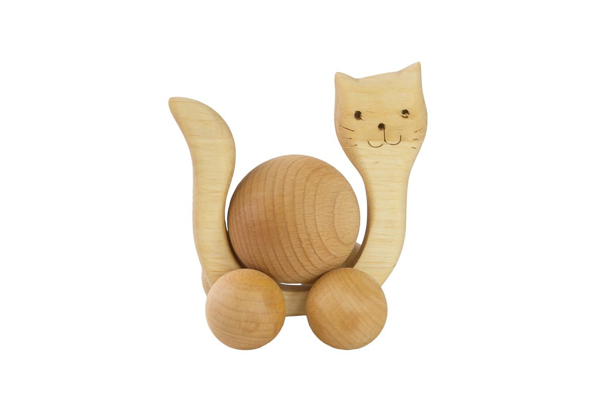 Drewniana figurka, jeździk - kotek