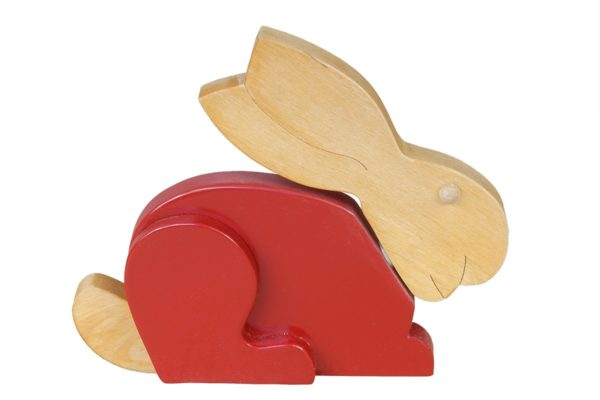 Ozdobny królik z drewna - czerwony
