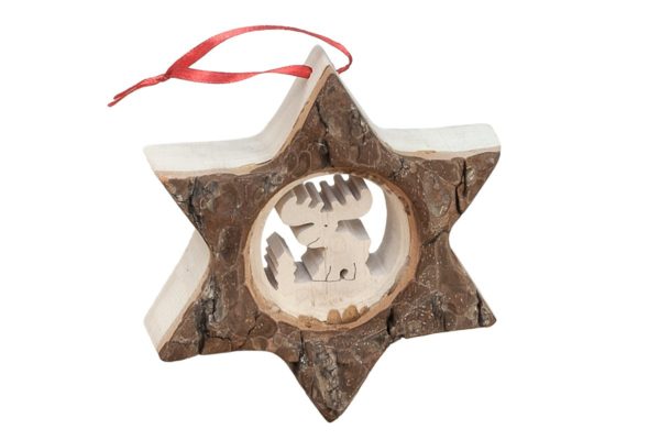 Drewniana gwiazda, oryginalna bombka na choinkę bożonarodzeniową