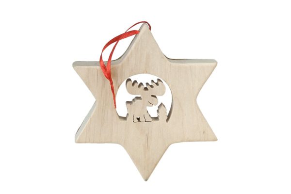 Drewniana gwiazda, oryginalna bombka na choinkę bożonarodzeniową