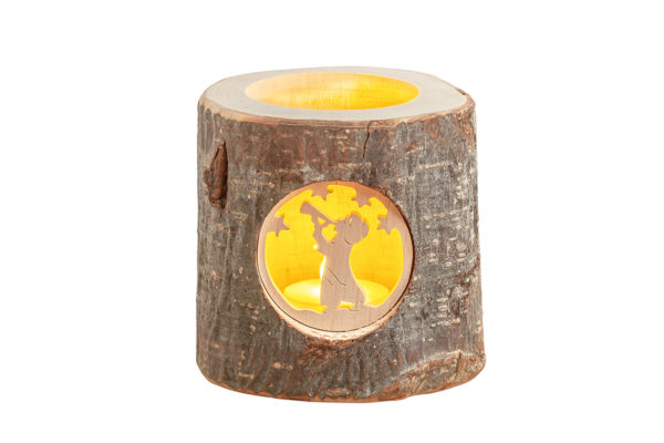 Ozdobny świecznik z nieokorowanego drewna, tea light