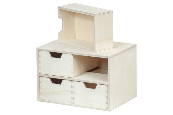 Drewniany organizer, 4 szuflady pionowo