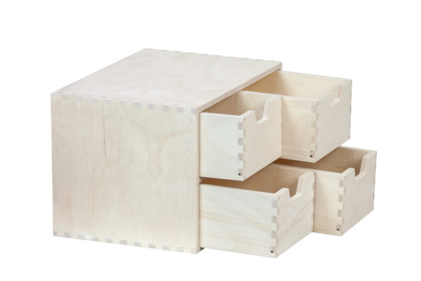 Drewniany organizer, 4 szuflady pionowo