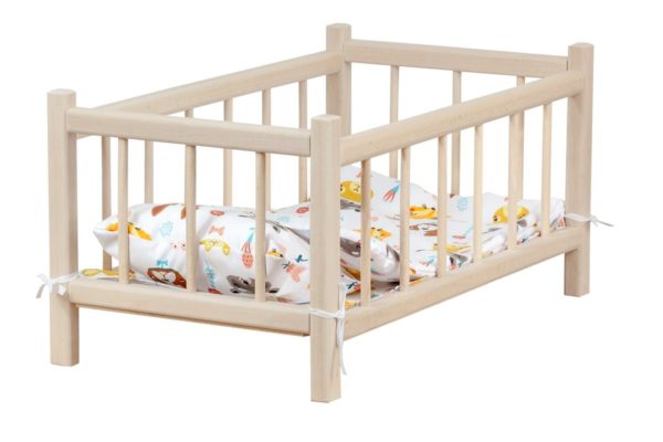 Drewniane łóżeczko dla lalek - z pościelą
